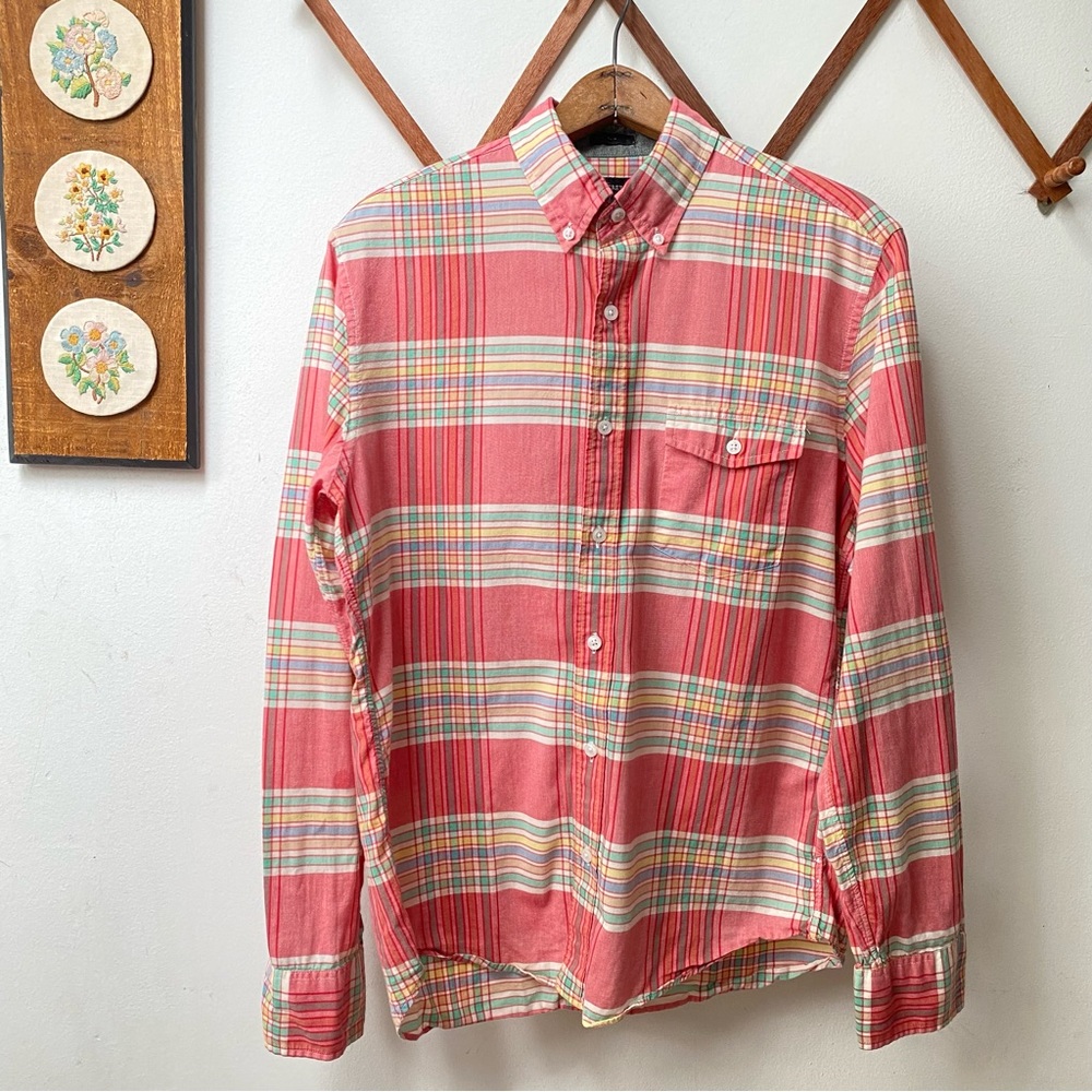 J Crew Plaid Sim Fit Oxford Button Down Shirt